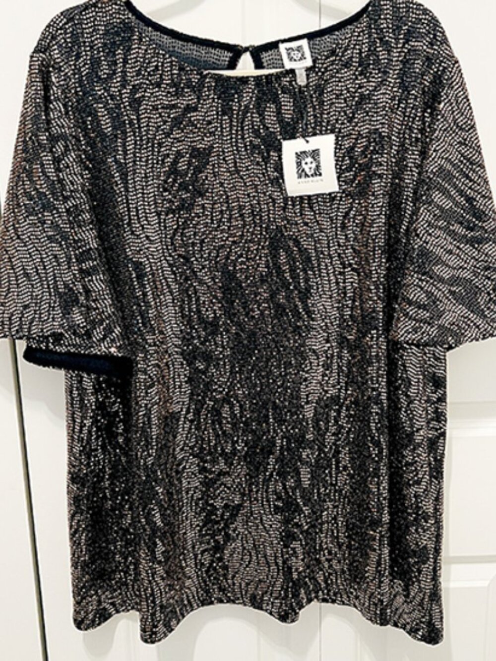 ANNE KLEIN | NWT | Short-Sleeve Top Featuring a Shimmering, Metallic Bronze